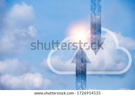 Virtual cloud computing and actual clouds with blue sky.Cloud computing is system for sharing download and upload big data information.