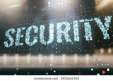 Virtual cyber security creative concept on blurry modern office building background. Double exposure - Powered by Shutterstock