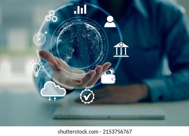 Virtual Digital Technology Concept Social Media Artificial Intelligence And Communication Network Concepts Social Media Icons In Hand And Sustainable Real Estate Business