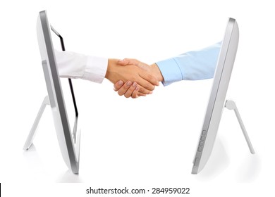 Virtual Handshake.  Internet Business Concept Isolated On White