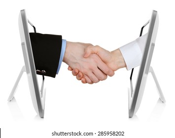 Virtual Handshake.  Internet Business Concept Isolated On White