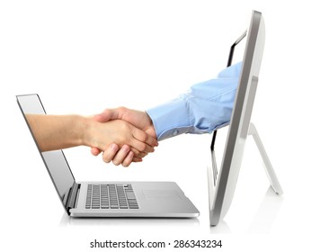 Virtual Handshake.  Internet Business Concept Isolated On White