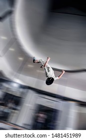 Virtual. Indoor Skydiving In Wind Tunnel. People Fly Like In Virtual World