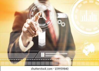 Virtual interface concept man pointing and selecting