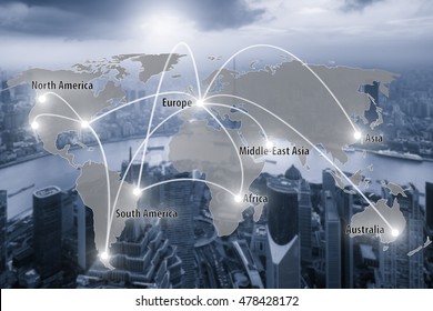 Virtual Interface Connection Map Of Global Partner Connection Use For Logistic,import,export Background.(Elements Of This Image Furnished By NASA)