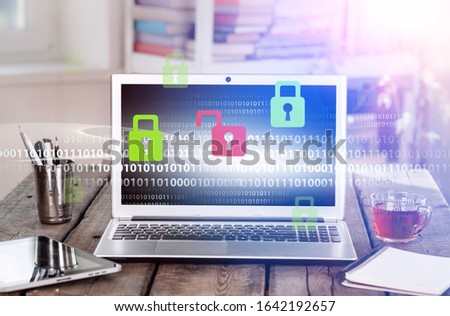 Virtual locking mechanism illustration and computer keyboard