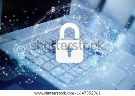 Virtual locking mechanism illustration and computer keyboard