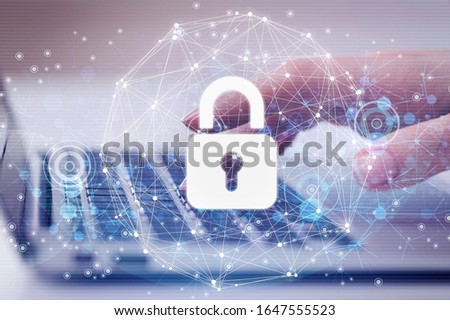 Virtual locking mechanism illustration and computer keyboard