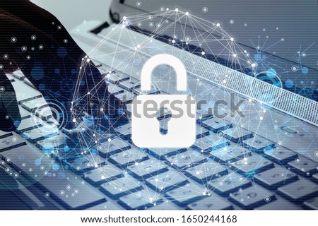 Virtual locking mechanism illustration and computer keyboard