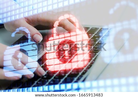 Virtual locking mechanism illustration and computer keyboard