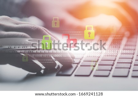 Virtual locking mechanism illustration and computer keyboard