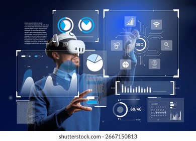 Virtual reality interaction for data analysis and insights in a futuristic workspace environment