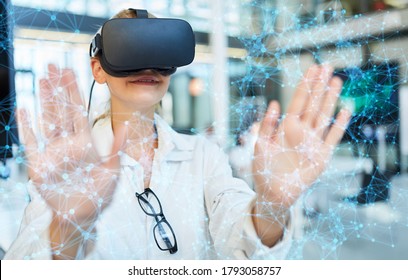 Virtual Reality Network Simulation In Medicine With Female Doctor And VR Glasses