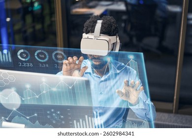 Virtual Reality Professional Analyzing Data Interfaces In High-Tech Business Environment