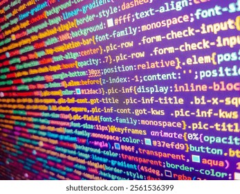 Virtual realtiy. Screen with software developer code. Background image. Backend coding with go and java. 3d rendering. Programming concept. Software development monitor. Javascript code.