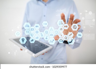 Virtual screen interface. Internet and digital technology in business concept.