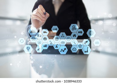 Virtual screen interface. Internet and digital technology in business concept.