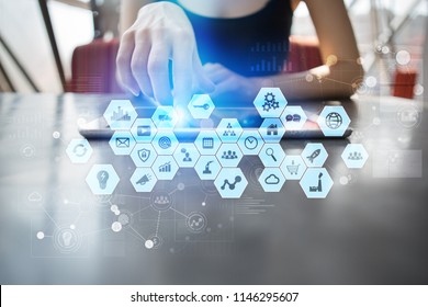 Virtual screen interface. Internet and digital technology in business concept.
