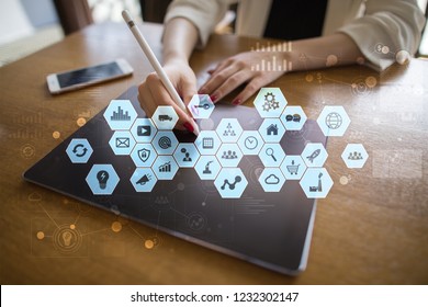 Virtual screen interface. Internet and digital technology in business concept.