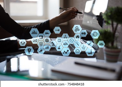 Virtual screen interface. Internet and digital technology in business concept.