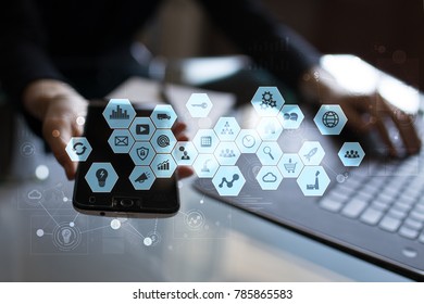 Virtual screen interface. Internet and digital technology in business concept.