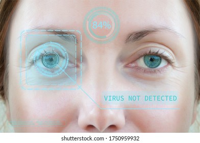 virtual technology artificial intelligence determined by the pupil of the human eye virus is not detected. Concept of innovative technologies in medicine.