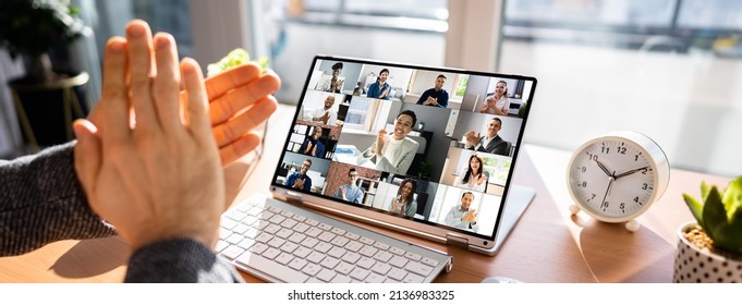 Virtual Video Conference Meeting Chat On Hybrid Laptop