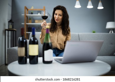 Virtual Wine Tasting Dinner Event Using Laptop