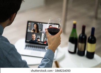 Virtual Wine Tasting Event Party On Laptop