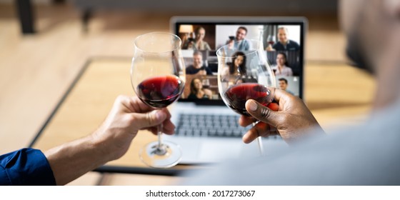 Virtual Wine Tasting Online Dinner Party On Laptop