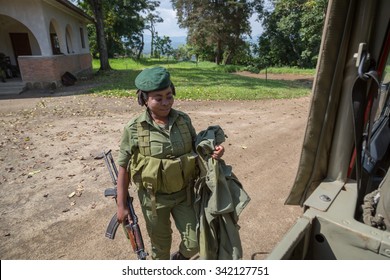 Virunga National Park - Democratic Republic Of Congo - October, 10, 2013 - Woman Ranger Going To Work Inside The Virunga National Park