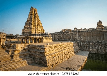 Virupaksha Temple with no people at the golden hour