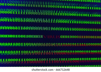 Virus in computer code on black background