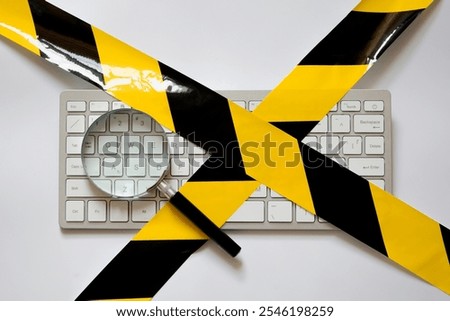 virus infected and malware attack , forbidden area warning sign , cyber crime investigation , system out of service , technical support