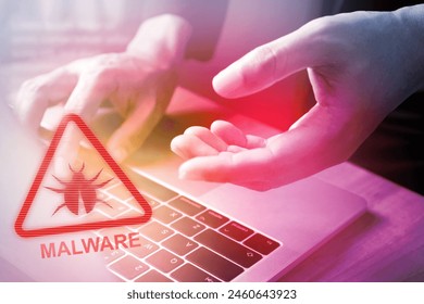Virus and malware attack in computer system; Cyber security policy concept 