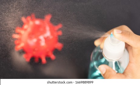 Virus Picture, Germs, Coronavirus Disinfectants, Covid19 Disinfectants, Alcohol Spray, Spraying Alcohol, Spraying Coronavirus, Spraying Covid 19, Cleaning Coronavirus And Covid 19. Selective Focus