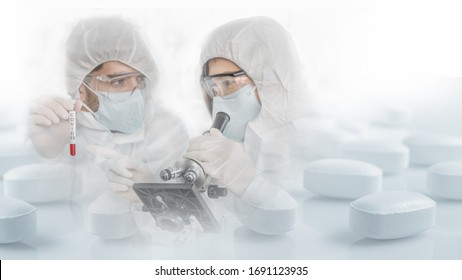 Virus Researcher With Coronavirus Covid 19 Blood Sample On Hand Experimenting For Coronavirus Covid 19 Antiviral Or Anti Flu Drug, Coronavirus Covid 19 Anti Flu Drug Research