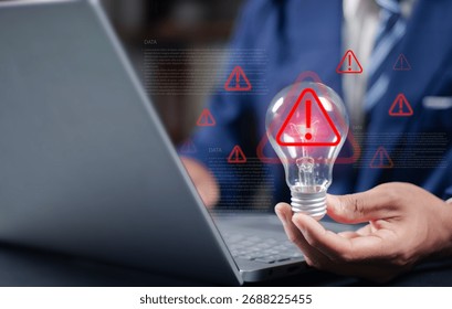 Virus, Spyware, Malware or Malicious software. Cyber security and System hacked warning sign. Warning alert and antivirus system software detection concept. Emergency warning notification. 