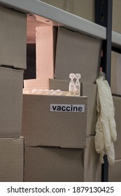 Virus Vaccine Supply Problem And Drug Shortage. Vials For Vaccination Against The Coronavirus In Stock