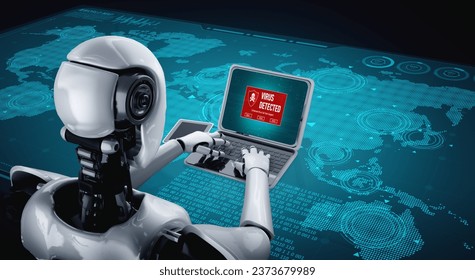Virus warning alert on computer screen detected modish cyber threat , hacker, computer virus and malware