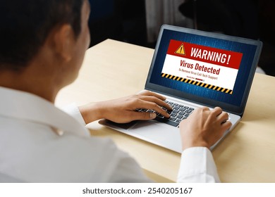 Virus warning alert on computer screen detected modish cyber threat , hacker, computer virus and malware