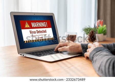 Virus warning alert on computer screen detected modish cyber threat , hacker, computer virus and malware