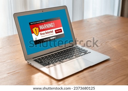 Virus warning alert on computer screen detected modish cyber threat , hacker, computer virus and malware