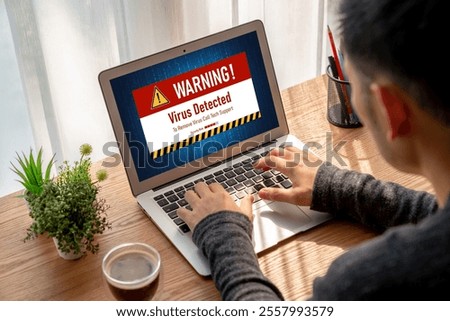 Virus warning alert on computer screen detected modish cyber threat , hacker, computer virus and malware