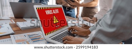 Virus warning alert on computer screen detected brisk cyber threat , hacker, computer virus and malware