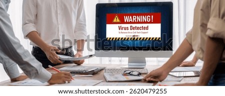 Virus warning alert on computer screen detected brisk cyber threat , hacker, computer virus and malware