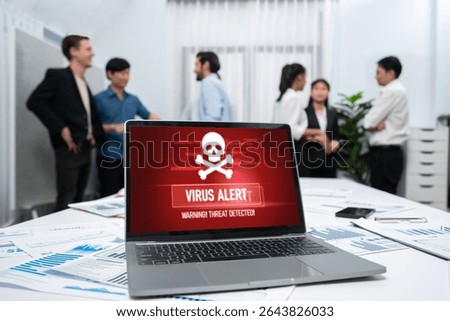 Virus warning alert on computer screen detected brisk cyber threat , hacker, computer virus and malware