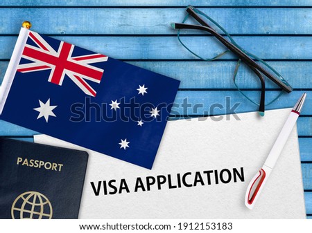 Visa application form and flag of Australia