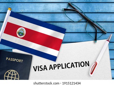 Visa application form and flag of Costa Rica