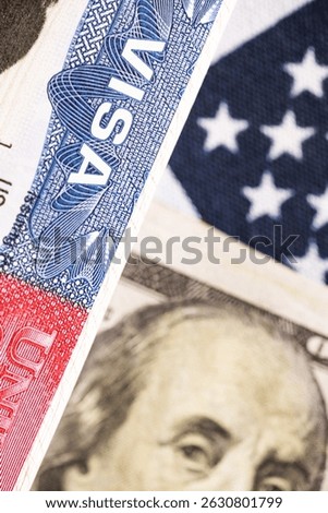 VISA on a background of U.S. flag and  U.S. dollar. travel or immigration concept